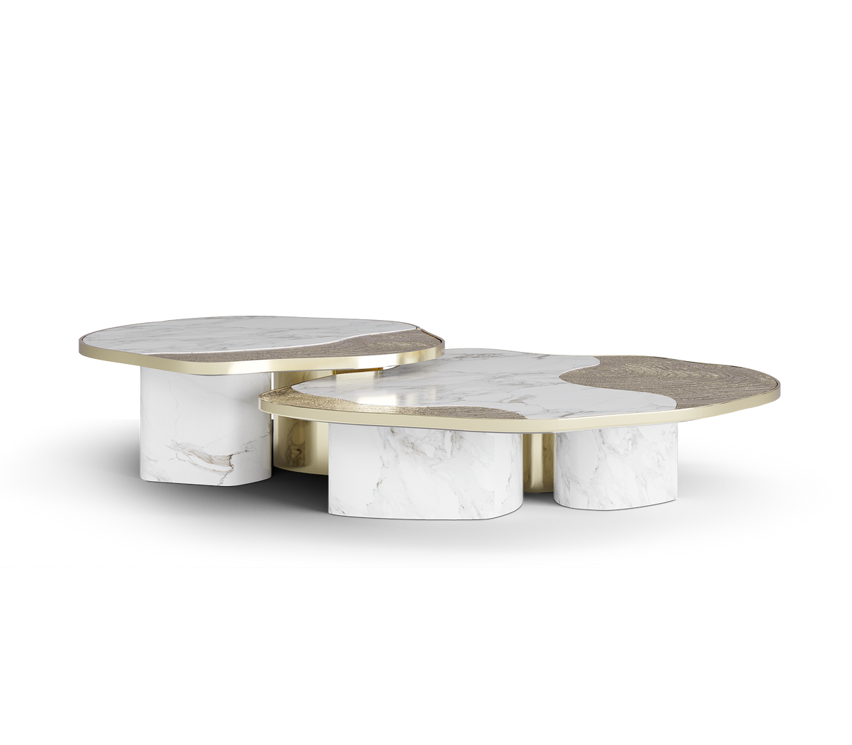 Luxury Calacatta Marble Coffee Table with Black Sculptural Base & Modern Design Center Tea Table