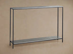 Kavali Slim Metal Entrance Console Table Solid Iron Frame Aluminum Surface Hallway Entryway Table