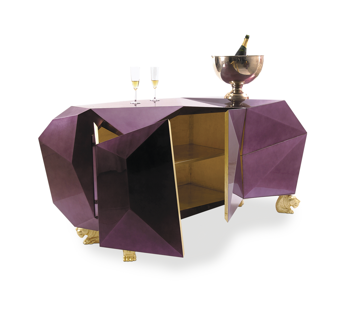 Luxury Diamond-Inspired Sideboard Cabinet with Black Gold Finish & Hidden Storage