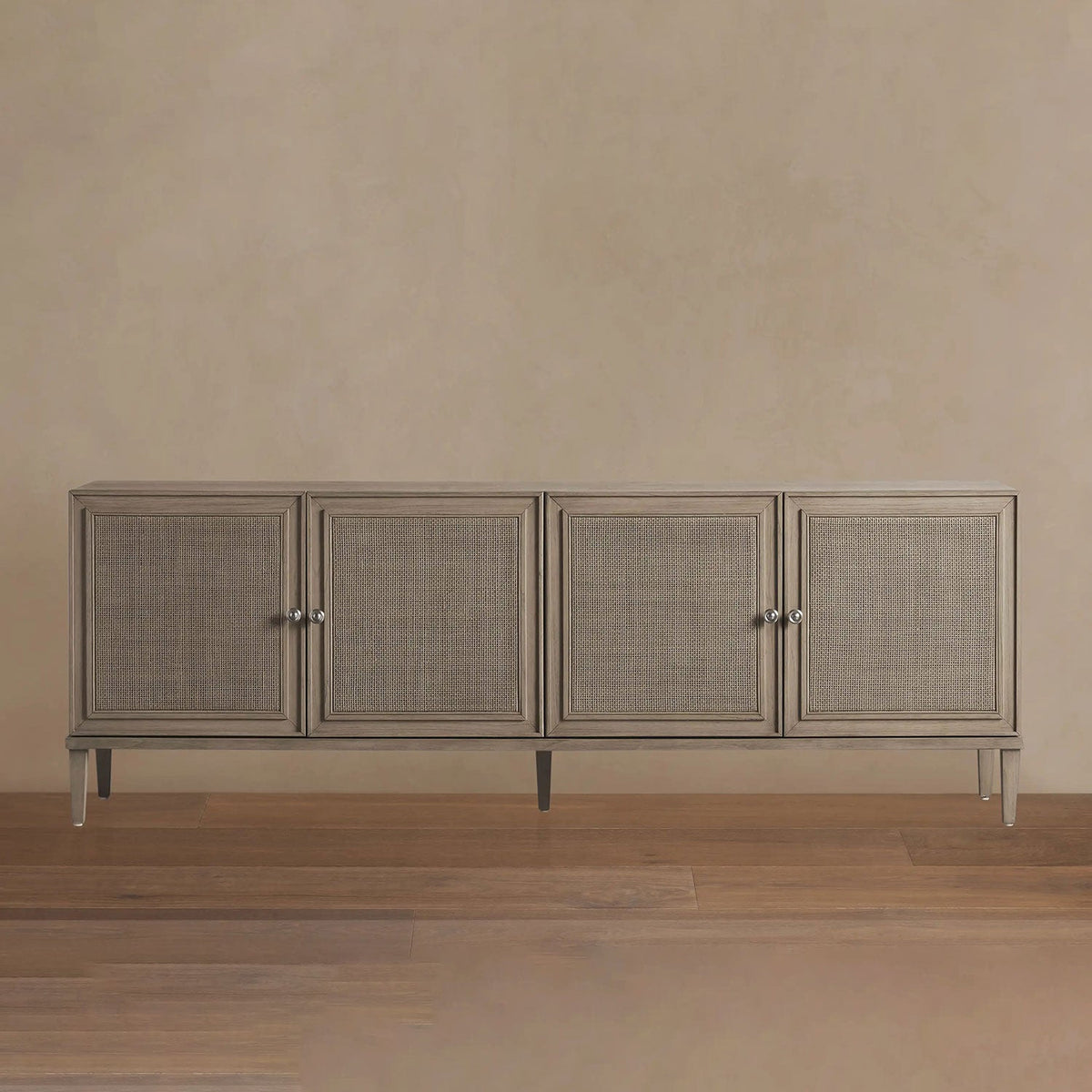 Pearson Mindi TV Stand Woven Cane Cabinet Doors Media Console Entrance Table Wood Sideboard Television Storage Unit Entryways Table