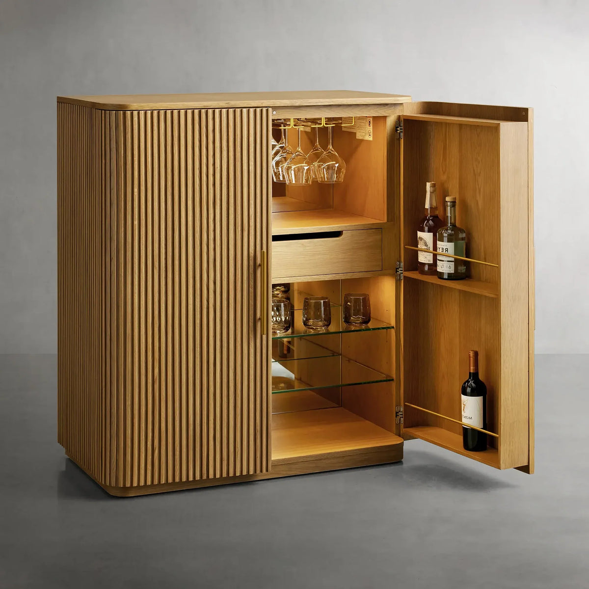 Finnley Wood Bar Cabinet Country Wine Cabinet Reeded Detailing Buffet Sideboard