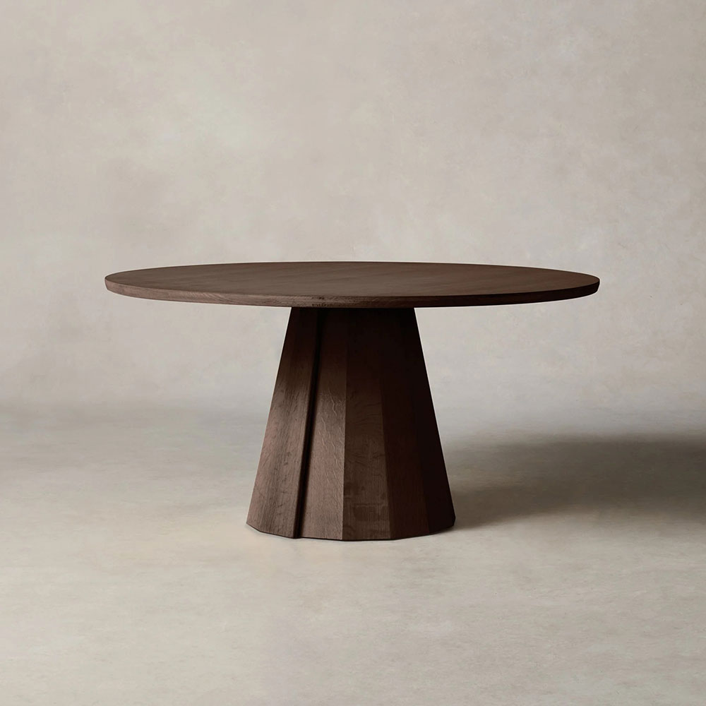Runder Esstisch aus weißer Eiche von Brank mit konischem Fuß