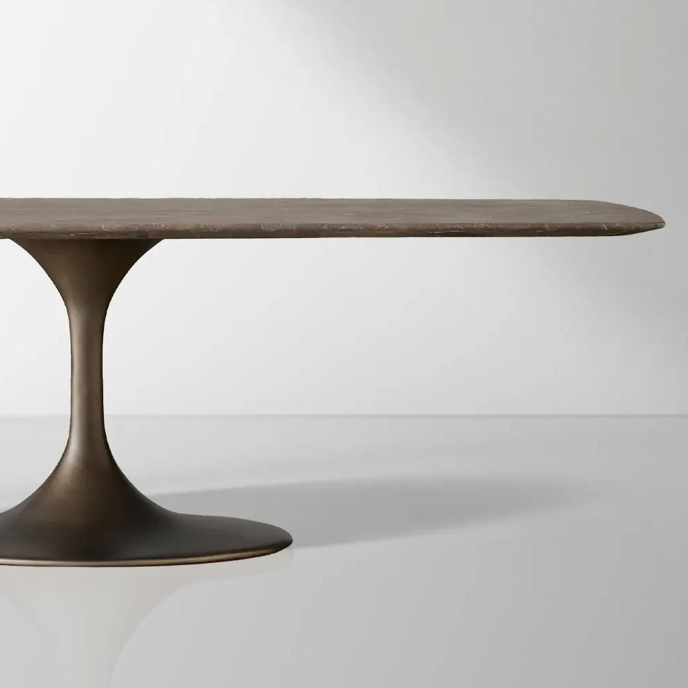 Table de salle à manger Aero avec plateau en marbre et piètement en acier Launette, table de salle à manger de luxe de style tulipe