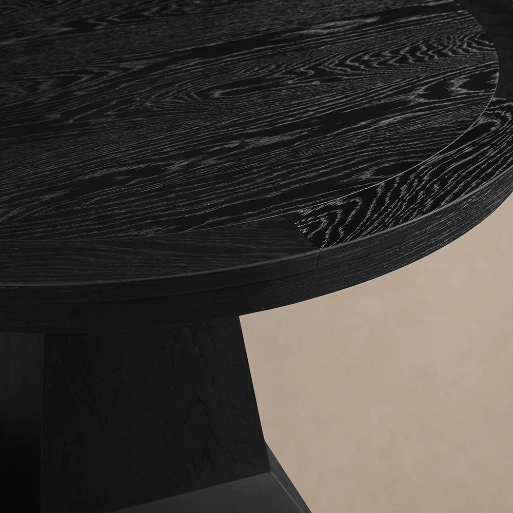 Leighton Modern Country Round Wood Dining Table with Timeless Pedestal Design
