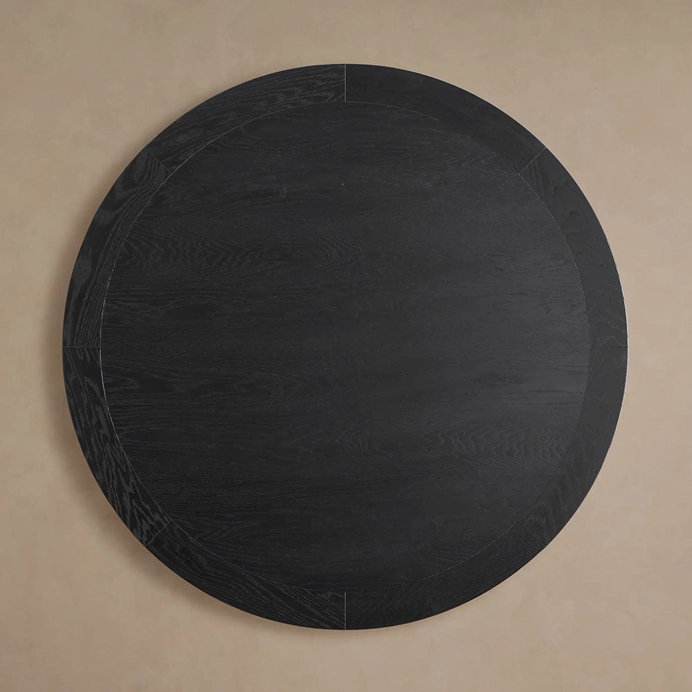 Leighton Modern Country Round Wood Dining Table with Timeless Pedestal Design