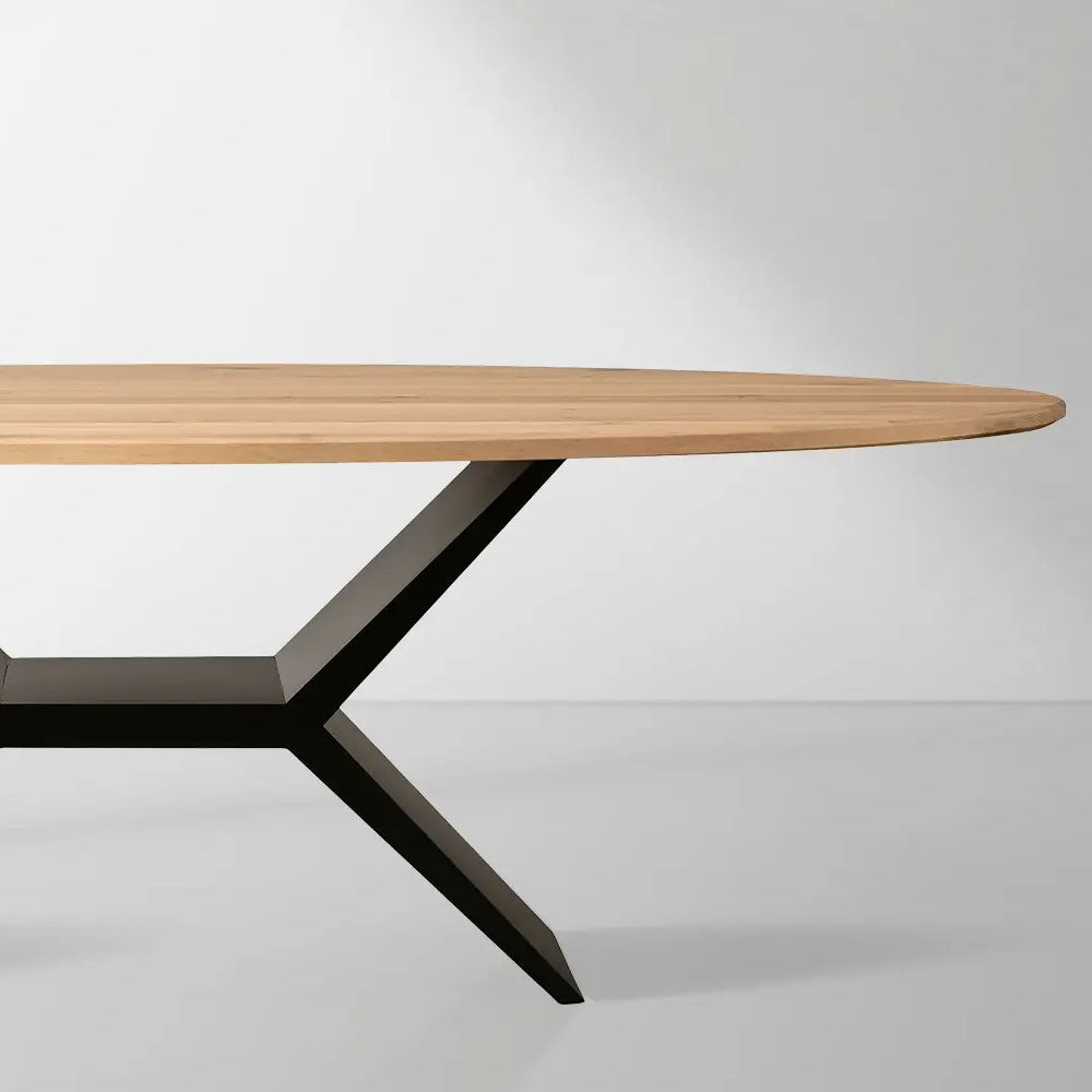 Jacob Oval White Oak Tabletop Dining Table with Vertex Iron Base