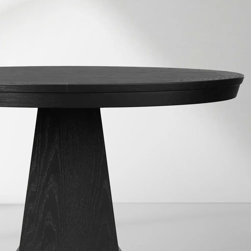 Leighton Modern Country Round Wood Dining Table with Timeless Pedestal Design