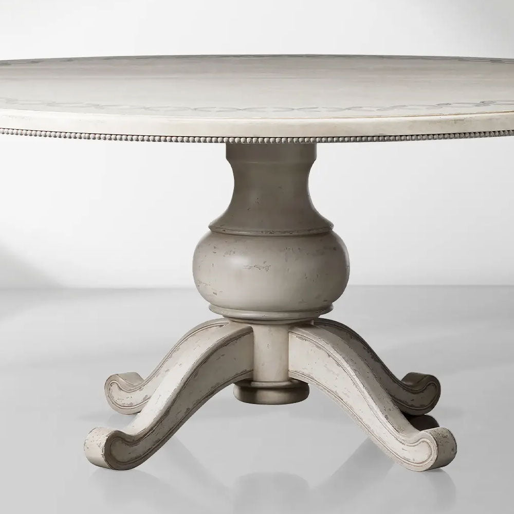 Girardi Margherita Bell'Arte Antique White Round Dining Table Hand-Painted Border Pattern