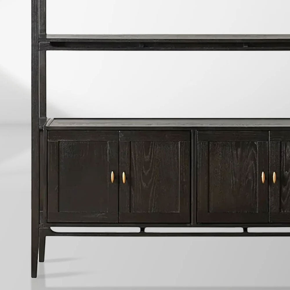 Brock Offenes Bücherregal, Mid-Century-Bücherregal aus Holz, Wohnzimmer-Ausstellungsregal mit Schublade