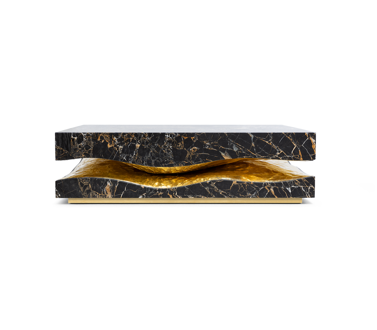Luxury Carrara Marble Coffee Table with Sculptural Brass Frame & Organic Design