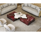 Luxury Sculptural Coffee Table Black & White High-Gloss Marble Finish