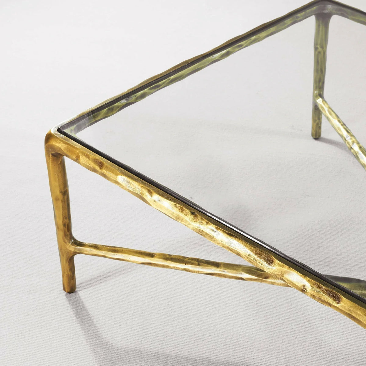 Thaddeus Metal Rectangular Glass Coffee Table Hand-Forged Living Sofa Center Tea Table