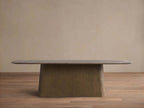 Table de salle à manger Saint Germain en pierre avec piètement Toulouse en bois et marbre de pierre naturelle