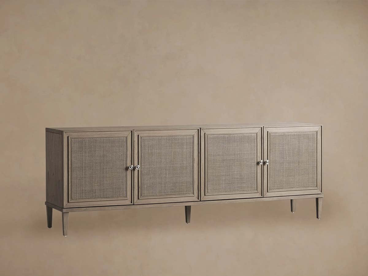 Pearson Mindi TV Stand Woven Cane Cabinet Doors Media Console Entrance Table Wood Sideboard Television Storage Unit Entryways Table