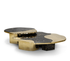 Luxury Calacatta Marble Coffee Table with Black Sculptural Base & Modern Design Center Tea Table
