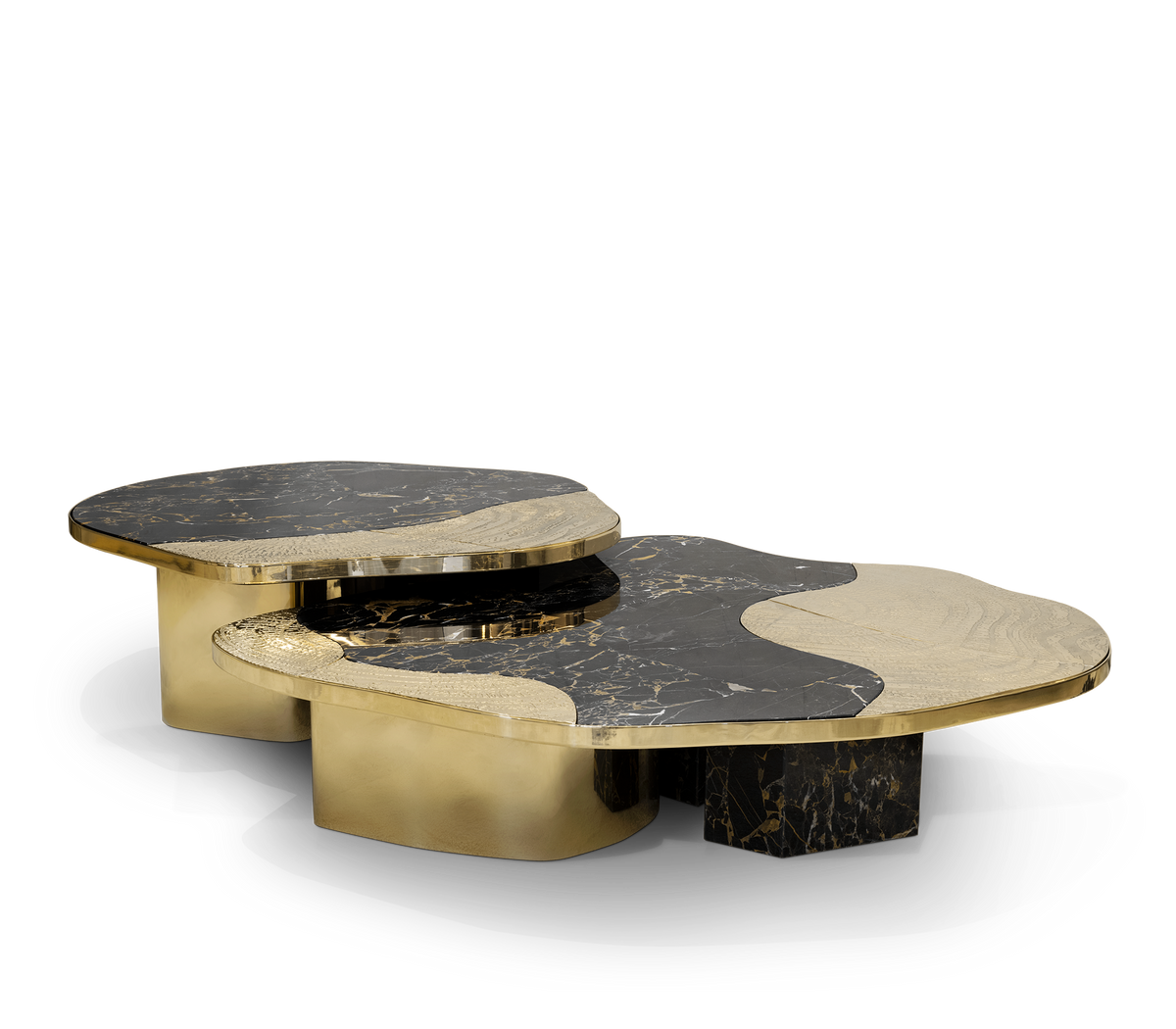 Luxury Calacatta Marble Coffee Table with Black Sculptural Base & Modern Design Center Tea Table