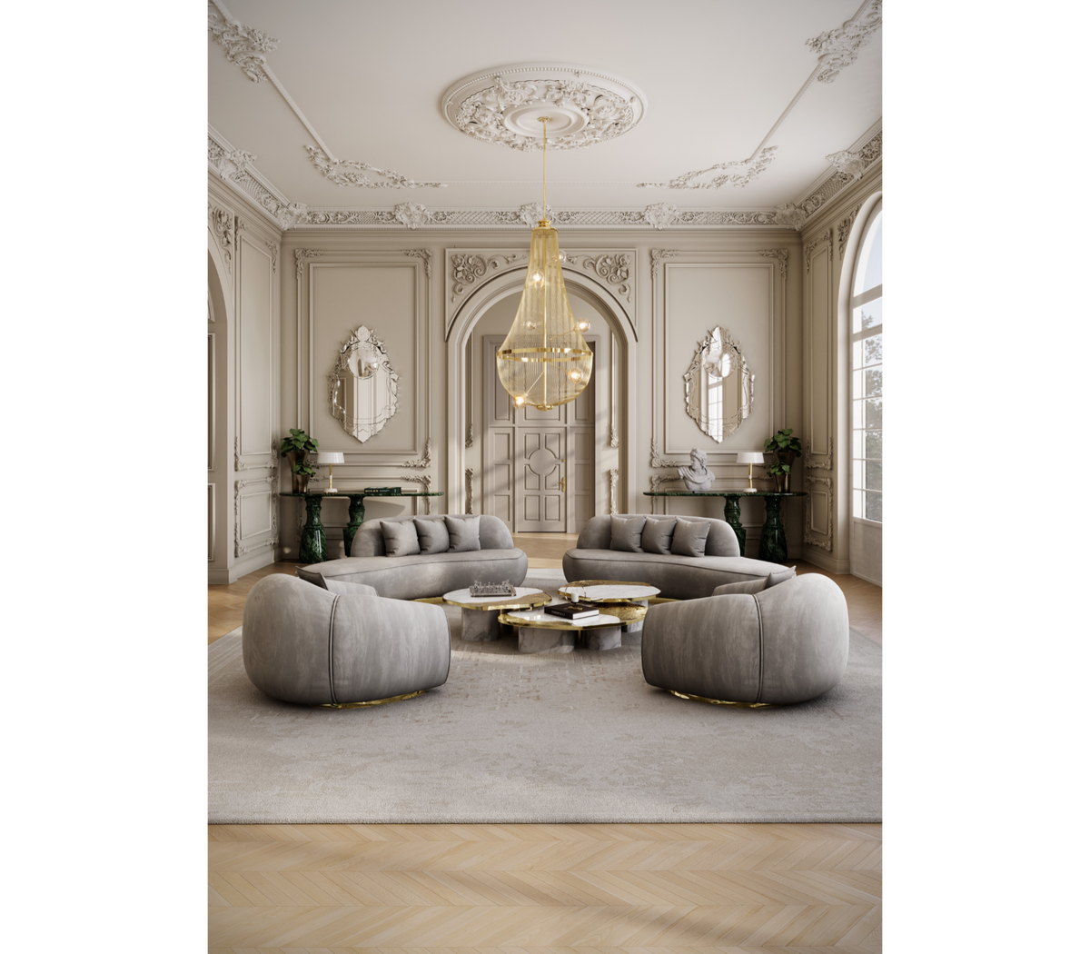 Luxury Calacatta Marble Coffee Table with Black Sculptural Base & Modern Design Center Tea Table