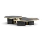Luxury Calacatta Marble Coffee Table with Black Sculptural Base & Modern Design Center Tea Table