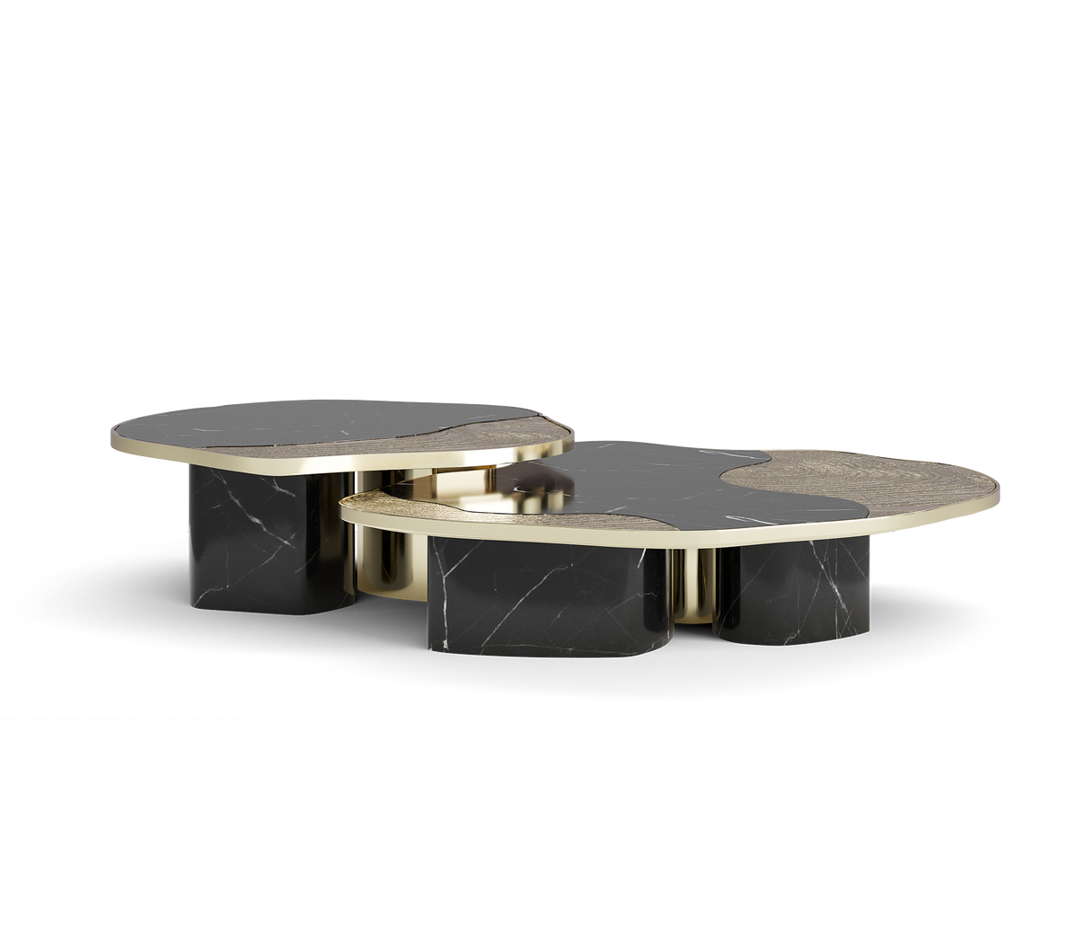 Luxury Calacatta Marble Coffee Table with Black Sculptural Base & Modern Design Center Tea Table