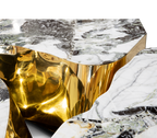 Luxury Coffee Table with Cracked Brass Sculptural Base & Smoked Glass Top Center Tea Table