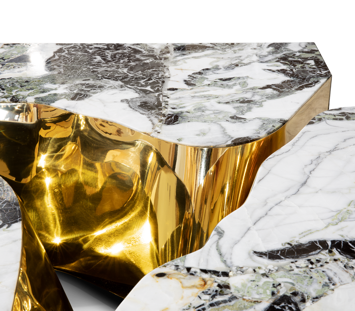 Luxury Coffee Table with Cracked Brass Sculptural Base & Smoked Glass Top Center Tea Table