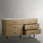 Commode Danny Wood à six tiroirs avec plateau en marbre, meuble de rangement à six tiroirs