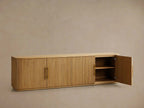 Finnley Reeded Wood Media Console with Modern White Oak TV Stand Living Room Television Storage Unit