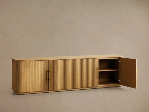 Meuble TV Finnley en bois, console multimédia moderne pour salon, unité de rangement pour télévision