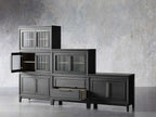 Rowan Wood Modulares Wandregal, Mahagoni-Aufbewahrungsschrank mit geriffeltem Glas
