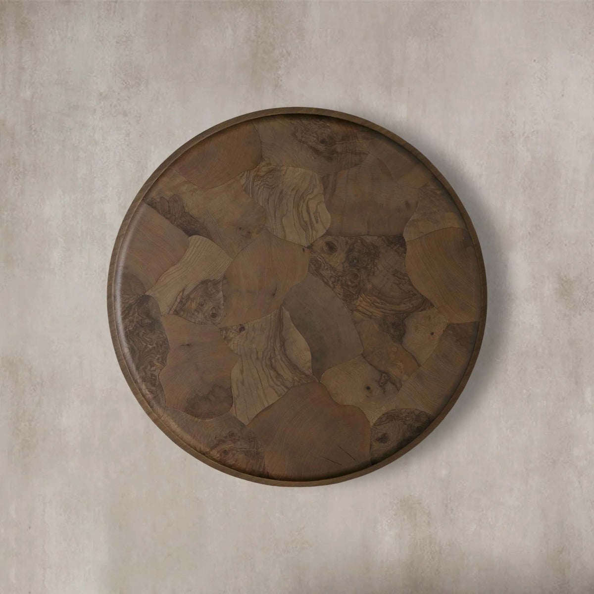 Pola Wood Round Plinth Coffee Table with Bare Steel Panels Base Wabi-Sabi Sytle Living Room Center Ash Tea Table