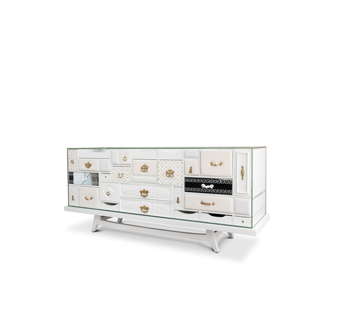 Luxury Black Sideboard Cabinet with Geometric Design & Hidden Storage