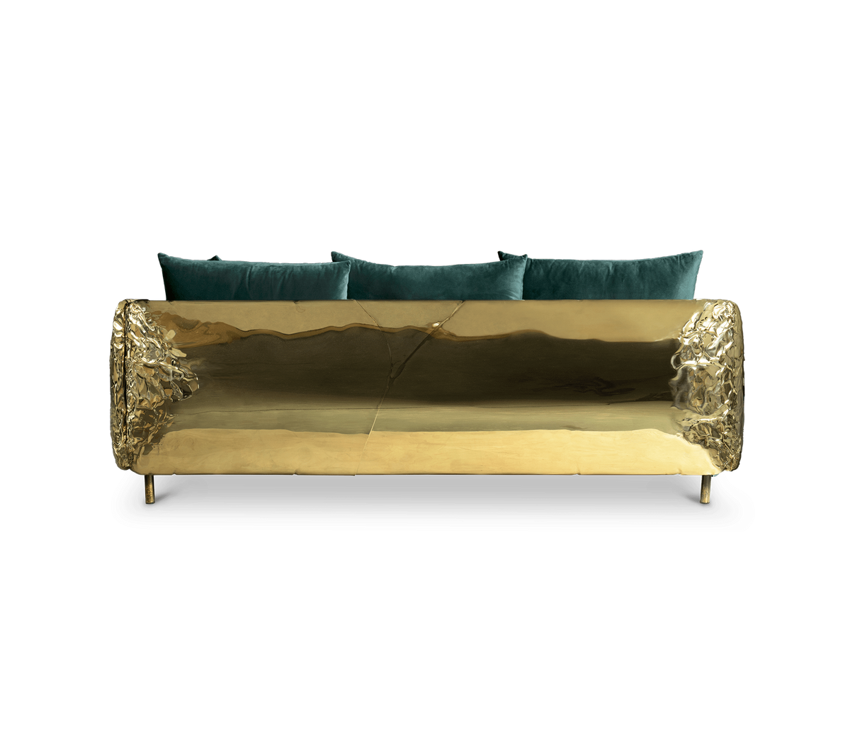 Luxury Imperfect Sculptural Sofa with Hammered Brass Frame & Artistic Design