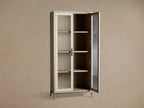Malone Vitrine aus strukturiertem Leder, hoher Holzschrank mit Glastüren