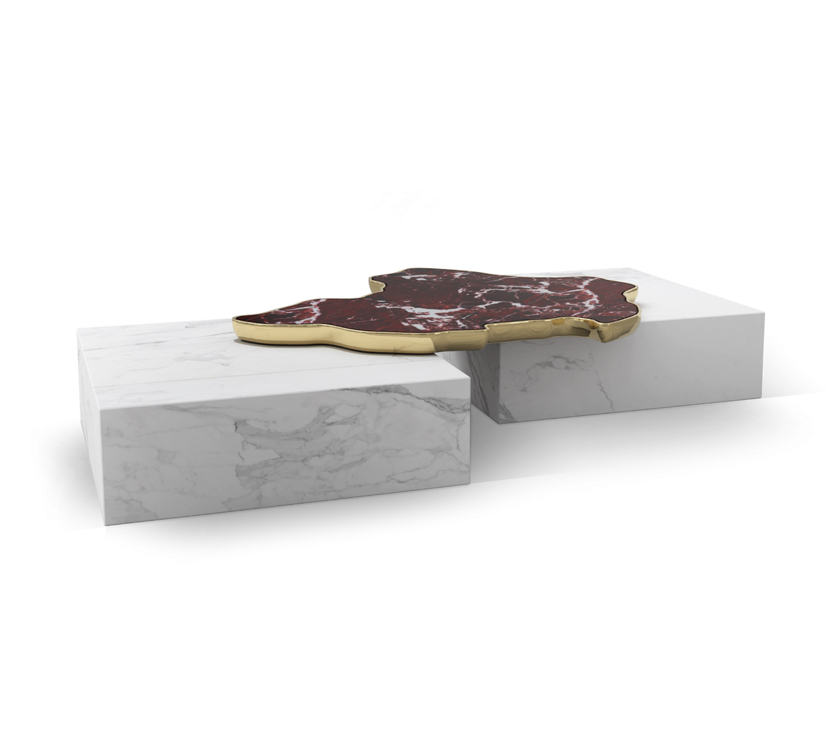 Luxury Sculptural Coffee Table Black & White High-Gloss Marble Finish