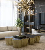 Luxury Patina Brass Coffee Table with Organic Sculptural Design & Handcrafted Finish Center Tea Table