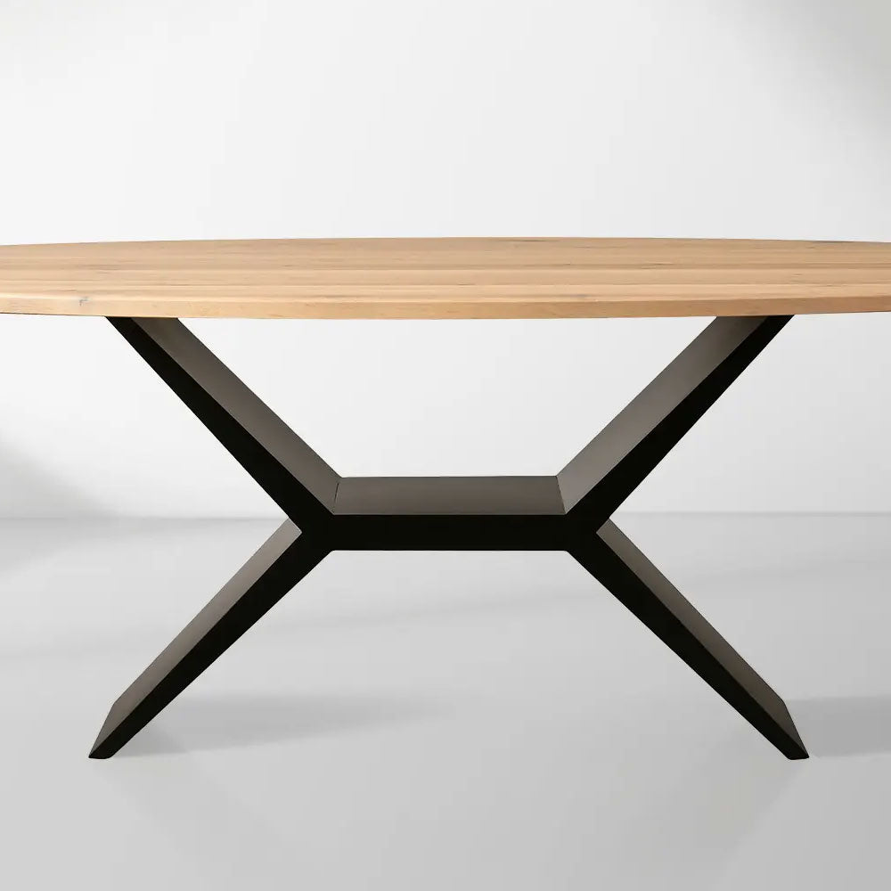 Jacob Oval White Oak Tabletop Dining Table with Vertex Iron Base