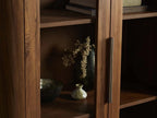 Caden Walnut Tall Display Cabinet Wood Curio Storage Cabinet Entryway Cabinet Glass Door Bookcase