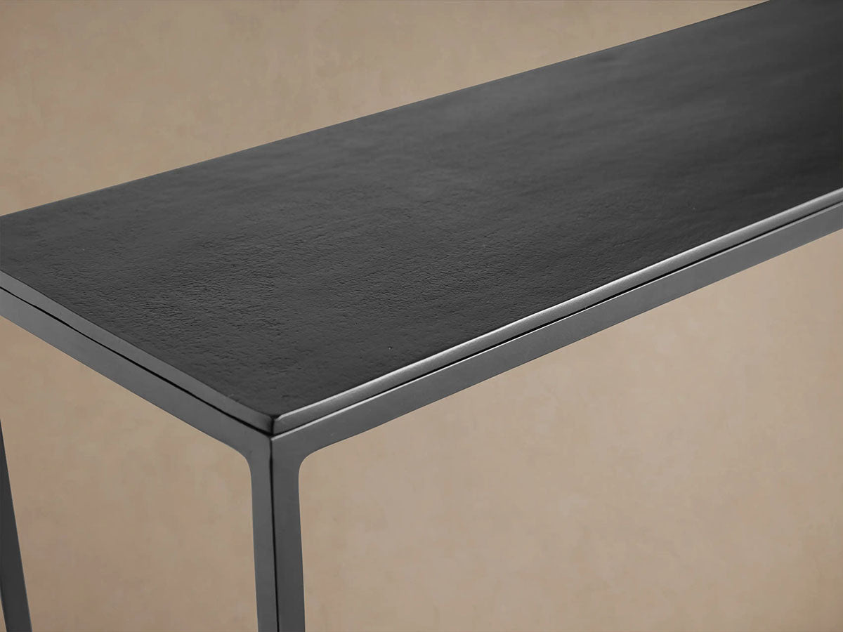 Kavali Slim Metal Entrance Console Table Solid Iron Frame Aluminum Surface Hallway Entryway Table