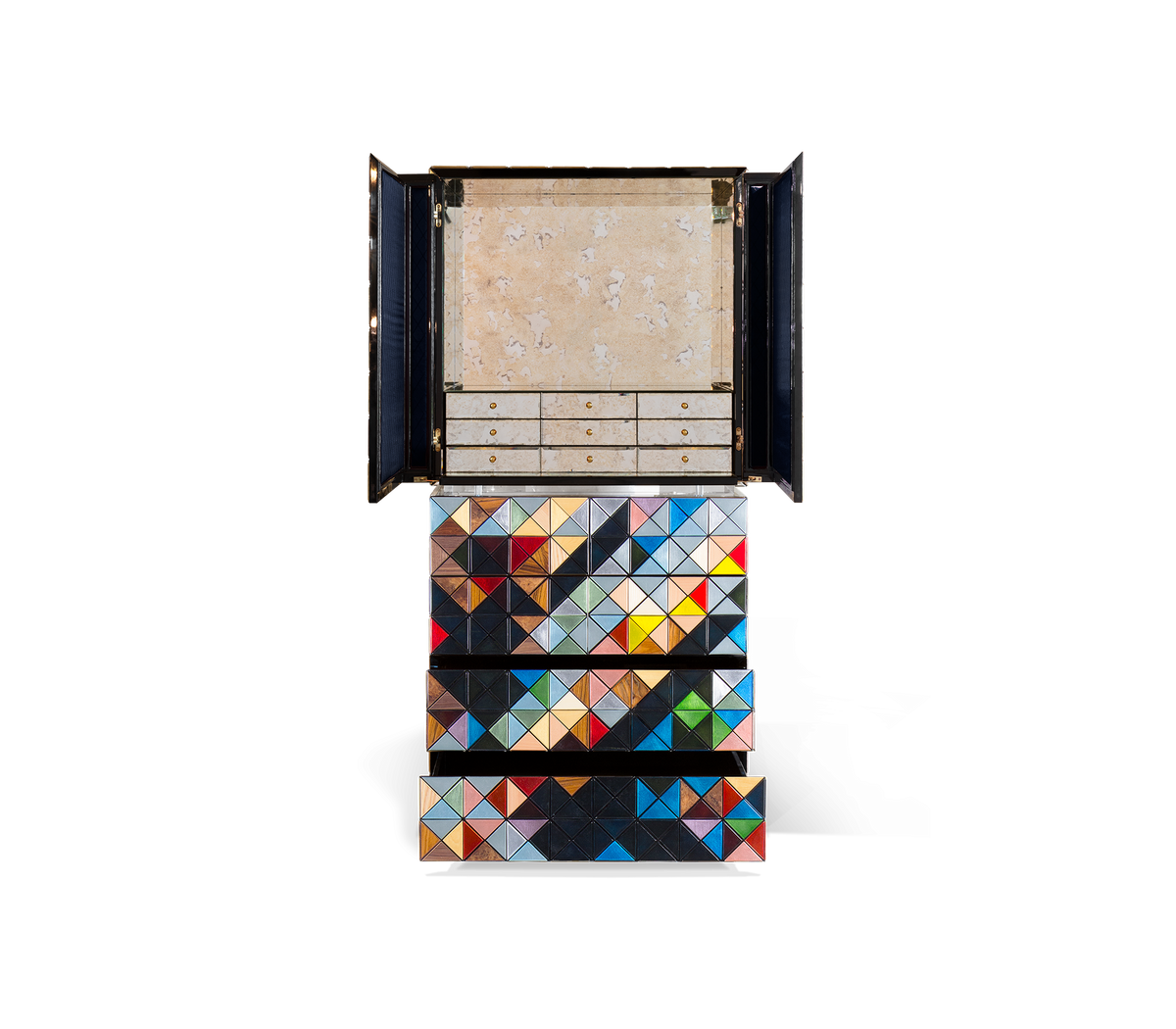 Luxury Walnut Curio Cabinet with Pixel-Inspired Design & Hidden Storage