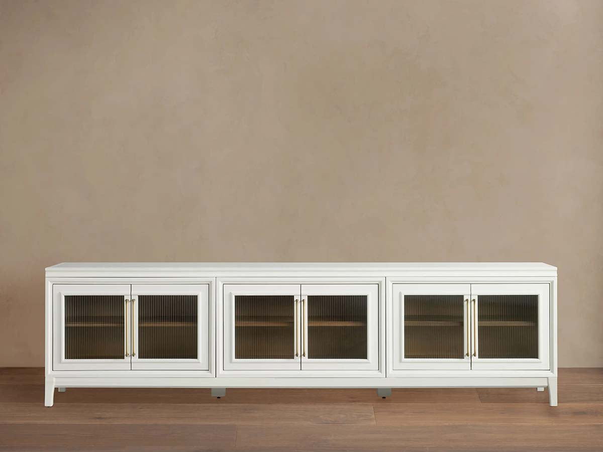 Rowan TV-Schrank aus Holz mit geriffelten Glastüren, Eingangsschrank und Medienkonsole