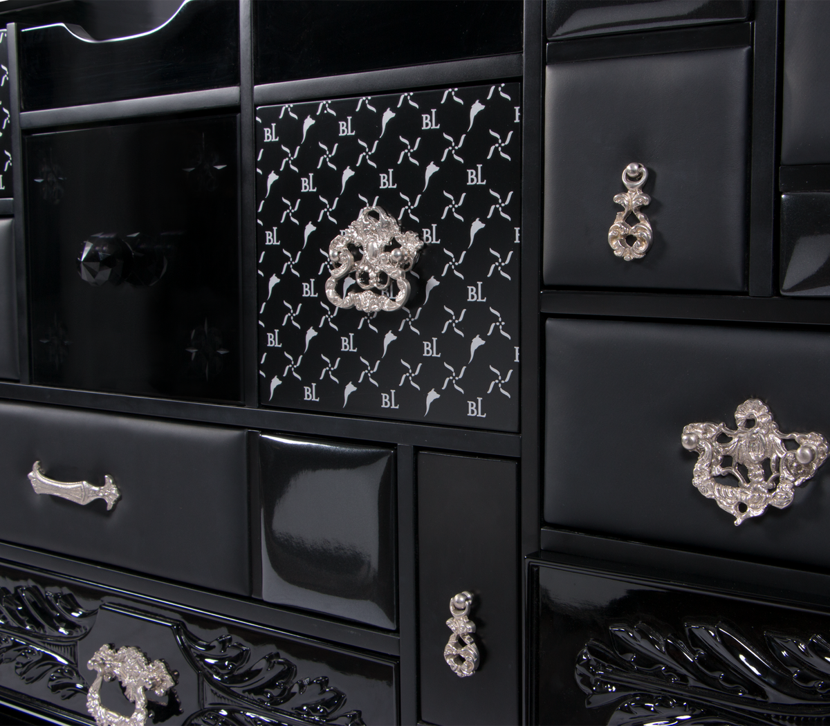 Luxury Black Sideboard Cabinet with Geometric Design & Hidden Storage