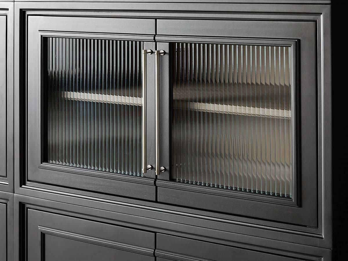 Rowan Wood Modulares Wandregal, Mahagoni-Aufbewahrungsschrank mit geriffeltem Glas