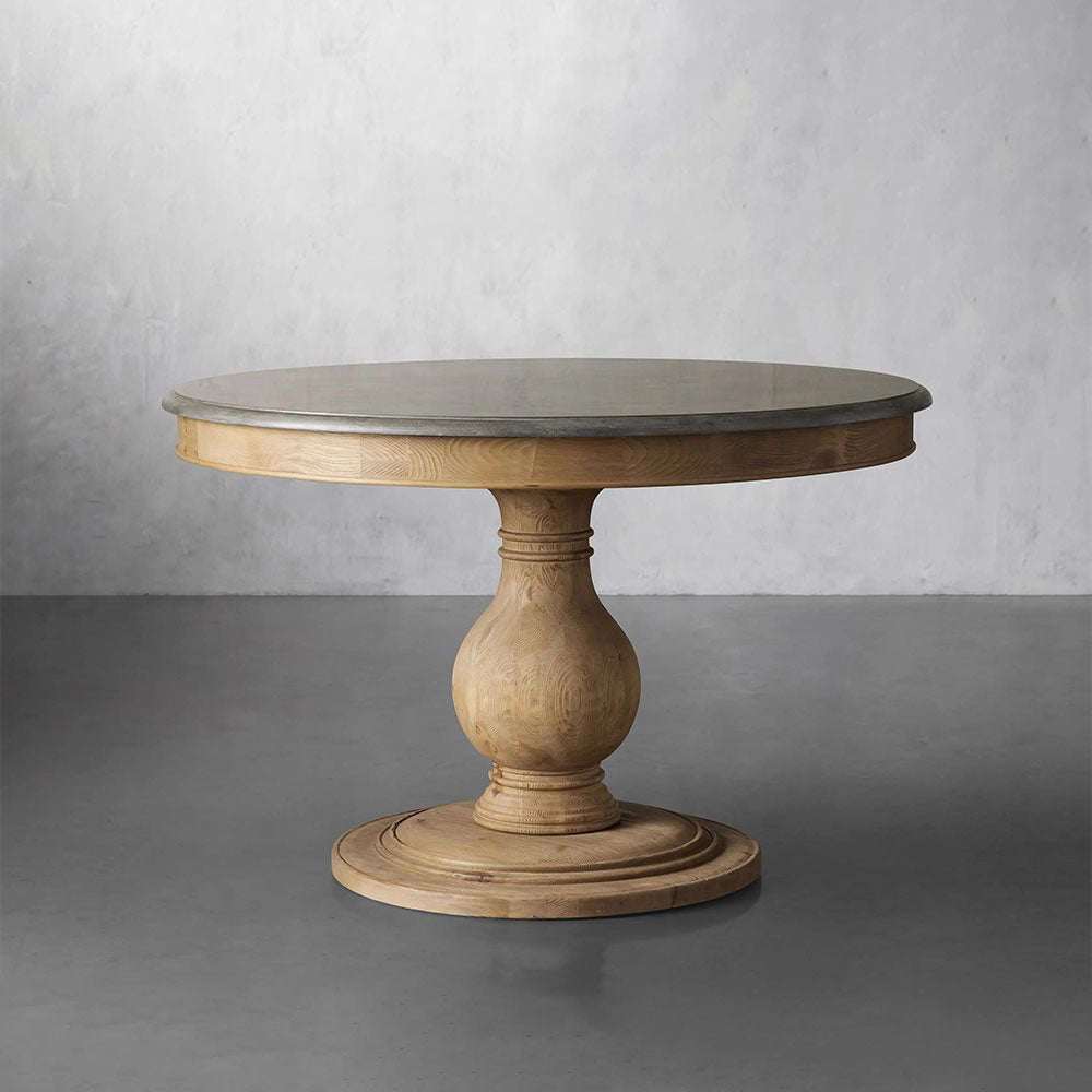 Luca Round Natural Stone Tabletop Dining Table With Pine Base