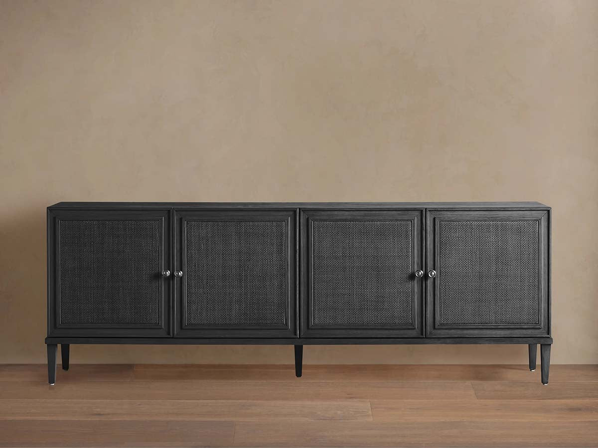 Pearson Mindi TV Stand Woven Cane Cabinet Doors Media Console Entrance Table Wood Sideboard Television Storage Unit Entryways Table