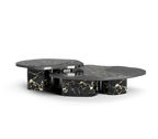Luxury Calacatta Marble Coffee Table with Black Sculptural Base & Modern Design Center Tea Table