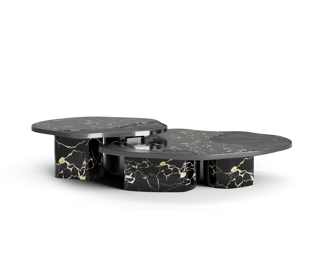 Luxury Calacatta Marble Coffee Table with Black Sculptural Base & Modern Design Center Tea Table