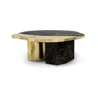 Luxury Calacatta Marble Coffee Table with Black Sculptural Base & Modern Design Center Tea Table