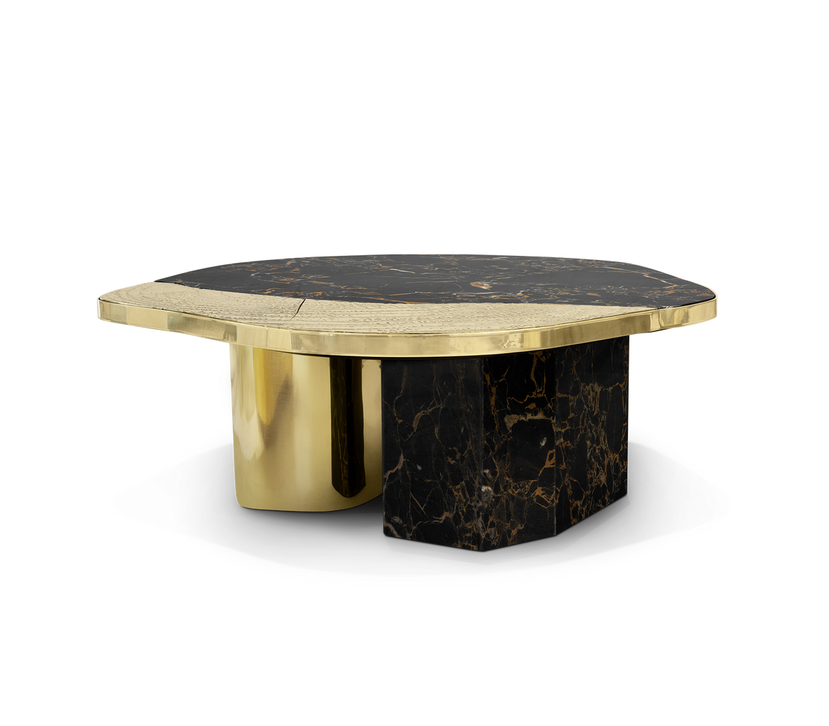 Luxury Calacatta Marble Coffee Table with Black Sculptural Base & Modern Design Center Tea Table