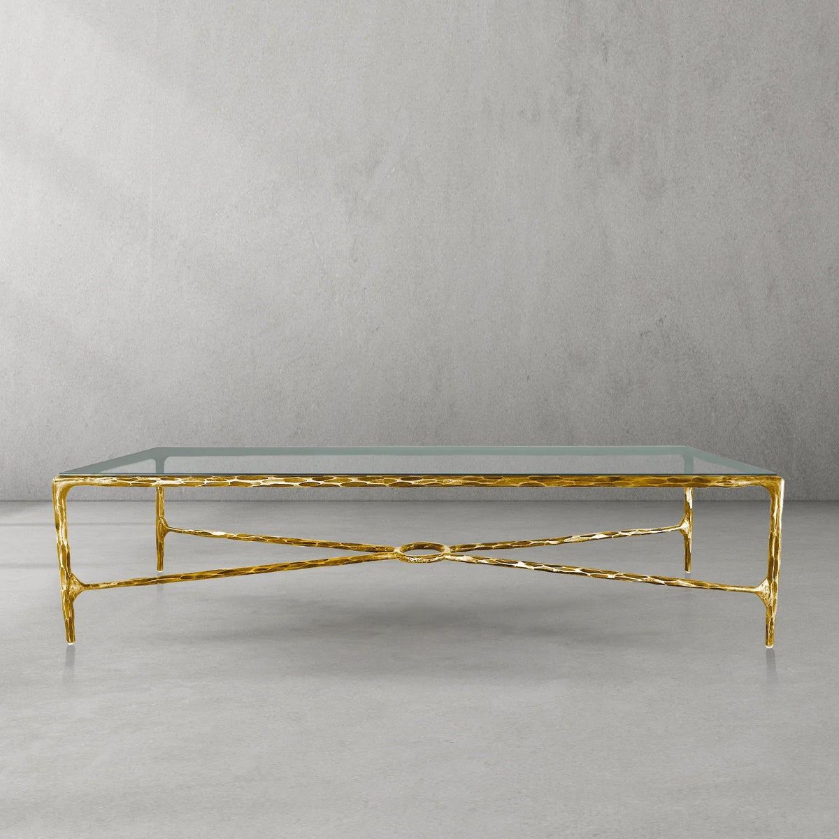 Thaddeus Metal Rectangular Glass Coffee Table Hand-Forged Living Sofa Center Tea Table