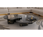 Luxury Calacatta Marble Coffee Table with Black Sculptural Base & Modern Design Center Tea Table